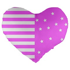 Saturated Pink Lines And Stars Pattern, Geometric Theme Large 19  Premium Heart Shape Cushions by Casemiro