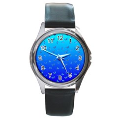 Butterflies At Blue, Two Color Tone Gradient Round Metal Watch by Casemiro