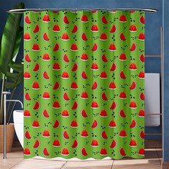 Juicy Slices Of Watermelon On A Green Background Shower Curtain 60  X 72  (medium)  by SychEva