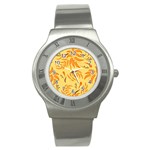 Folk flowers pattern Floral surface design Seamless pattern Stainless Steel Watch Front