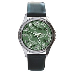 Folk Flowers Pattern Floral Surface Design Seamless Pattern Round Metal Watch by Eskimos