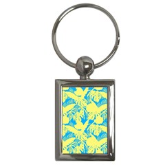 Yellow And Blue Leafs Silhouette At Sky Blue Key Chain (rectangle) by Casemiro