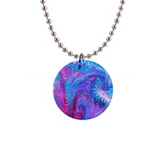 Blue On Violet Feathers 1  Button Necklace by kaleidomarblingart
