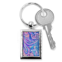 Blue Hues Feathers Key Chain (rectangle) by kaleidomarblingart