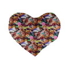 Retro Color Standard 16  Premium Flano Heart Shape Cushions by Sparkle