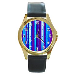 Warped Stripy Dots Round Gold Metal Watch by essentialimage365