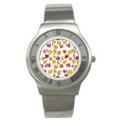 Watercolor Autumn Leaves Stainless Steel Watch by SychEva