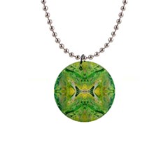 Green Repeats 1  Button Necklace by kaleidomarblingart