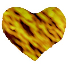 Yellow  Waves Abstract Series No8 Large 19  Premium Flano Heart Shape Cushions by DimitriosArt