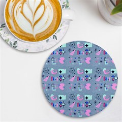 50s Diner Print Blue Uv Print Round Tile Coaster by NerdySparkleGoth