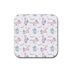 Unicorn Cats Pattern 2 Rubber Coaster (square) by Littlebird