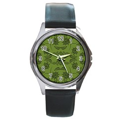 Floral Folk Damask Pattern Fantasy Flowers Floral Geometric Fantasy Round Metal Watch by Eskimos