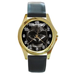 Creepy Women Mannequin Portrait Round Gold Metal Watch by dflcprintsclothing