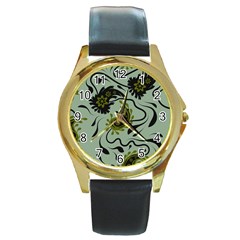 Floral Pattern Paisley Style Paisley Print   Round Gold Metal Watch by Eskimos