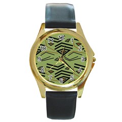 Abstract Pattern Geometric Backgrounds   Round Gold Metal Watch by Eskimos