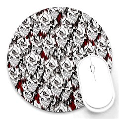 Demonic Skulls Pattern, Spooky Horror, Halloween Theme Round Mousepads by Casemiro