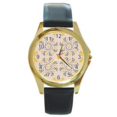 Abstract Pattern Geometric Backgrounds   Round Gold Metal Watch by Eskimos