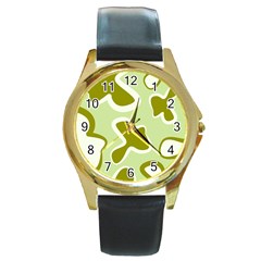 Abstract Pattern Geometric Backgrounds   Round Gold Metal Watch by Eskimos