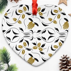 Folk Flowers Print Floral Pattern Ethnic Art Heart Ornament (two Sides) by Eskimos