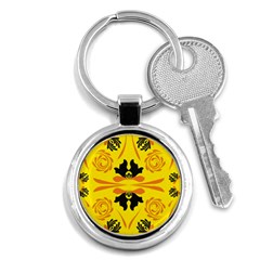Floral Folk Damask Pattern Fantasy Flowers  Key Chain (round) by Eskimos
