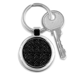 Pixel Grid Dark Black And White Pattern Key Chain (round) by dflcprintsclothing