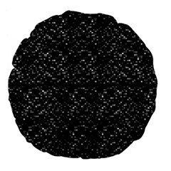 Pixel Grid Dark Black And White Pattern Large 18  Premium Flano Round Cushions by dflcprintsclothing