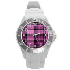 Pink Tartan 3 Round Plastic Sport Watch (l) by tartantotartanspink2