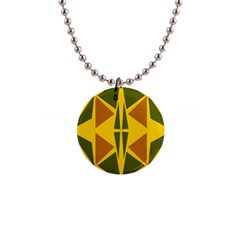 Folk Flowers Floral Art Print Flowers Abstract Art  1  Button Necklace by Eskimos