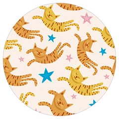 Cute Cats Seamless Pattern With Stars Funny Drawing Kittens Round Trivet by Jancukart