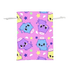 Seamless Pattern With Cute Kawaii Kittens Lightweight Drawstring Pouch (l) by Jancukart