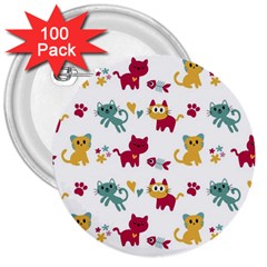 Pattern With Cute Cats 3  Buttons (100 Pack)  by Jancukart