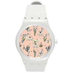Llamas+pattern Round Plastic Sport Watch (m) by Jancukart