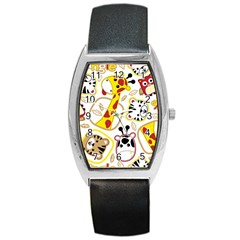 Vector-seamless-pattern-nice-animals-cartoon Barrel Style Metal Watch by Jancukart