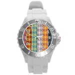 Grungy Vintage Patterns Round Plastic Sport Watch (L) Front
