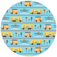 Buses-cartoon-pattern-vector Wooden Puzzle Round by Jancukart