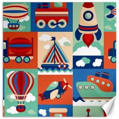 Toy-transport-cartoon-seamless-pattern-with-airplane-aerostat-sail-yacht-vector-illustration Canvas 16  X 16  by Jancukart