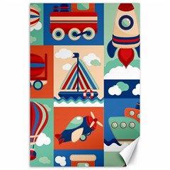Toy-transport-cartoon-seamless-pattern-with-airplane-aerostat-sail-yacht-vector-illustration Canvas 24  X 36  by Jancukart