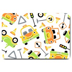 Seamless-pattern-vector-illustration-vehicles-cartoon Large Doormat  by Jancukart