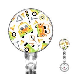 Seamless-pattern-vector-illustration-vehicles-cartoon Stainless Steel Nurses Watch by Jancukart