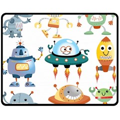 Vector-set-funny-robots-cartoon Fleece Blanket (medium)  by Jancukart