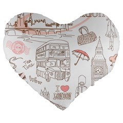 I Love London Drawing Large 19  Premium Heart Shape Cushions by Jancukart