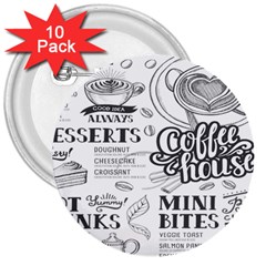 Vintage Coffee-tea-cafe-hamburger-menu-coffee-shop-menu 3  Buttons (10 Pack)  by Jancukart