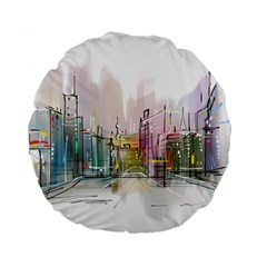 Drawing-watercolor-painting-city Standard 15  Premium Flano Round Cushions by Jancukart