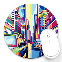 City-street-car-road-architecture Round Mousepads by Jancukart