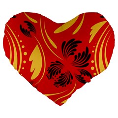 Folk Flowers Print Floral Pattern Ethnic Art Large 19  Premium Flano Heart Shape Cushions by Eskimos