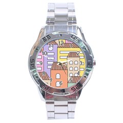 Houses City Architecture Building Stainless Steel Analogue Watch by Sapixe