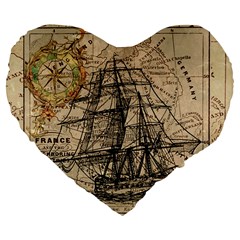 Ship Map Navigation Vintage Large 19  Premium Flano Heart Shape Cushions by Sapixe