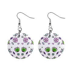 Floral Art Design Pattern Drawing Mini Button Earrings by Amaryn4rt