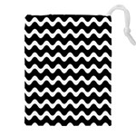 Illustration Black White Wave Pattern Wavy Halftone Drawstring Pouch (4XL) Front