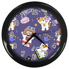 Girl Cartoon Background Pattern Wall Clock (black) by Sudhe